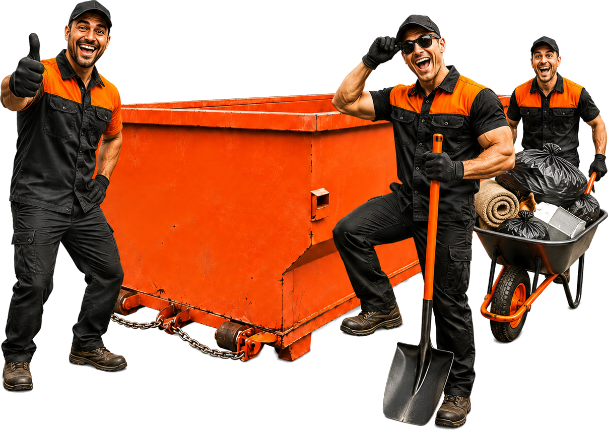 Whisky Water crew loading a roll-off dumpster